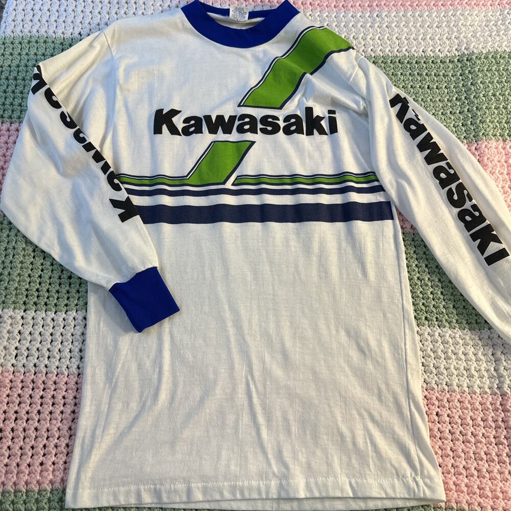 Vintage Kawasaki Moto Jersey Size Large Carolina Pacific Moto Tech USA 1980s EUC